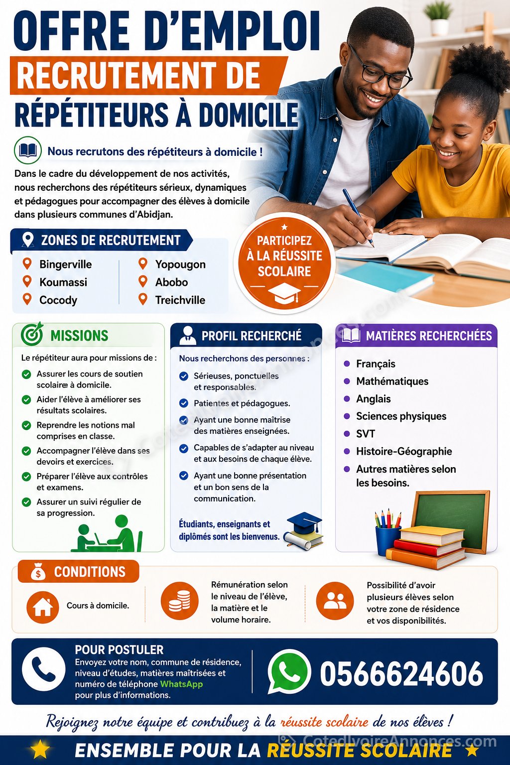 RECRUTEMENT DE REPETITEUR (trice) — Emploi à Abidjan