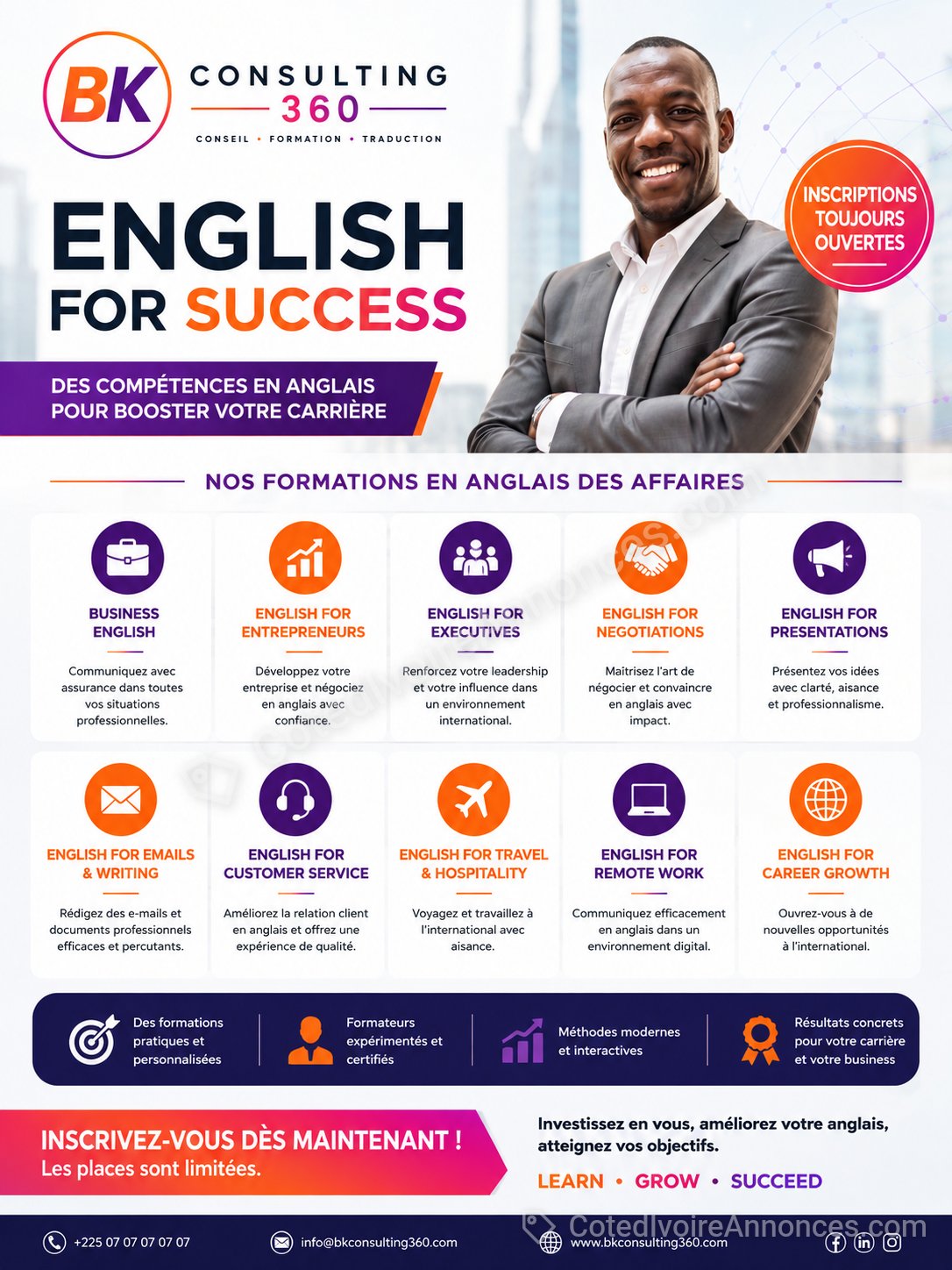 3 MOIS DE FORMATION EN BUSINESS ENGLISH – ANGLAIS PROFESSIONNEL EN LIGNE à Abidjan