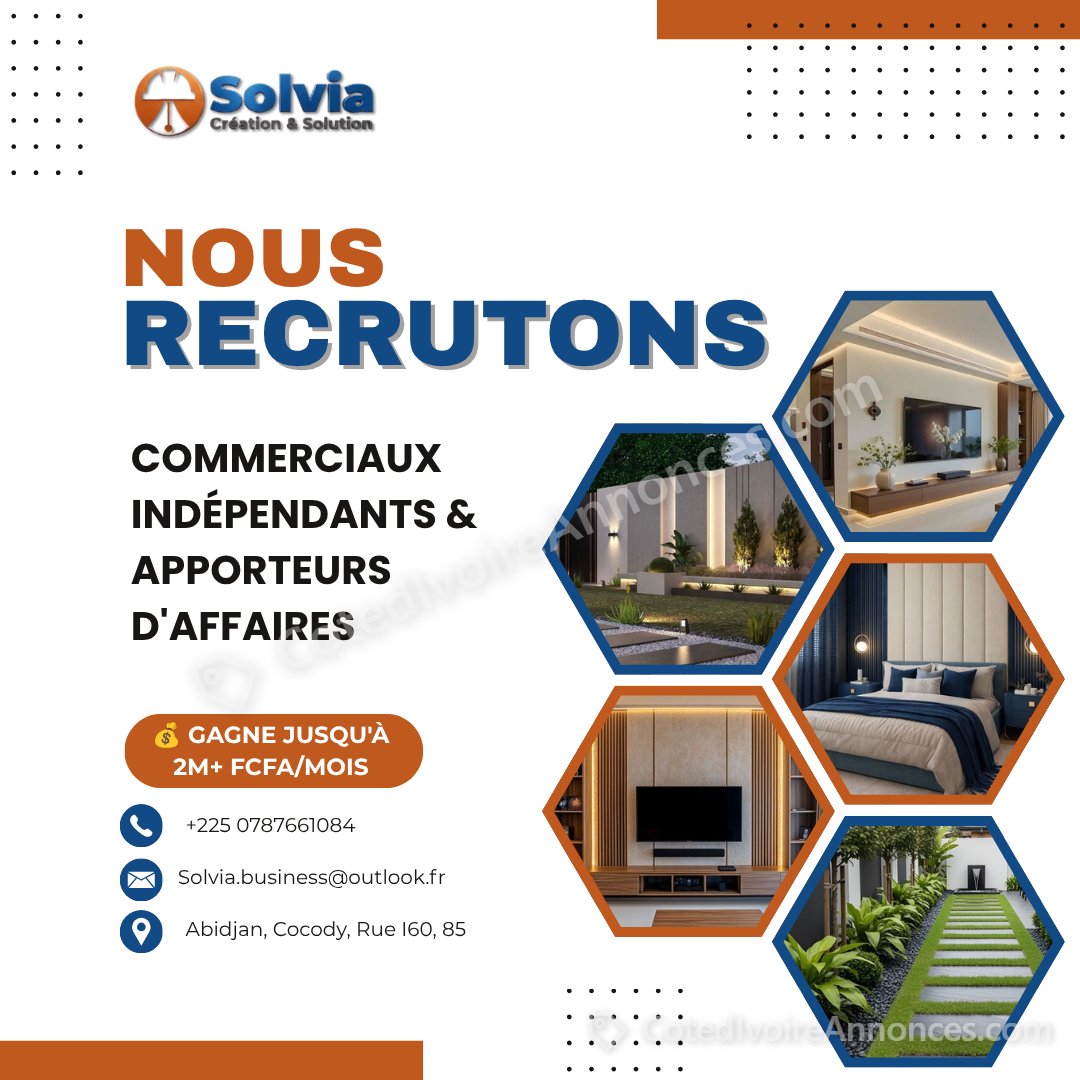 RECRUTEMENT : Commerciaux Indépendants & Apporteurs d'Affaires (Gagnez jusqu'à 2M+ FCFA/mo à Abidjan
