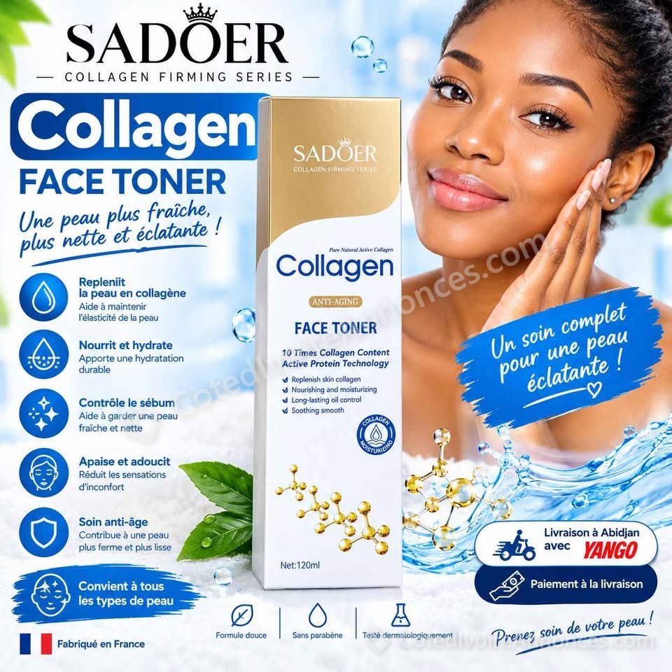 SADOER Collagen Face Toner 120 ml – Tonique Visage au Collagène Hydratant et Apaisant à Abidjan