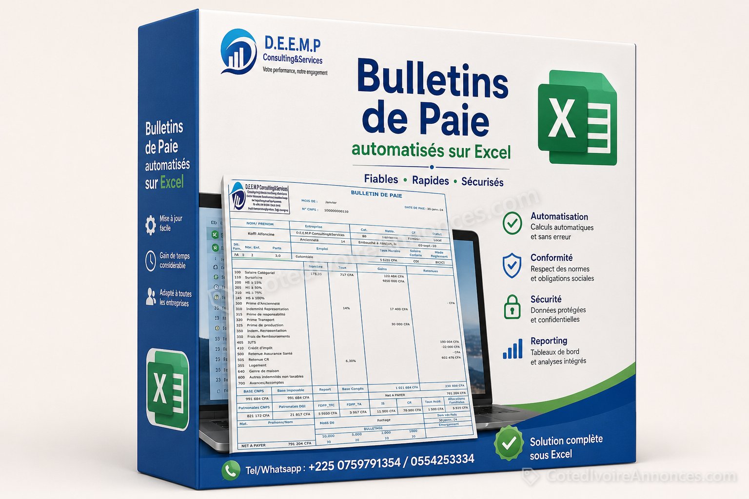 Bulletins automatisés sur Excel ou Base des données de gestion Paie Excel à Abidjan