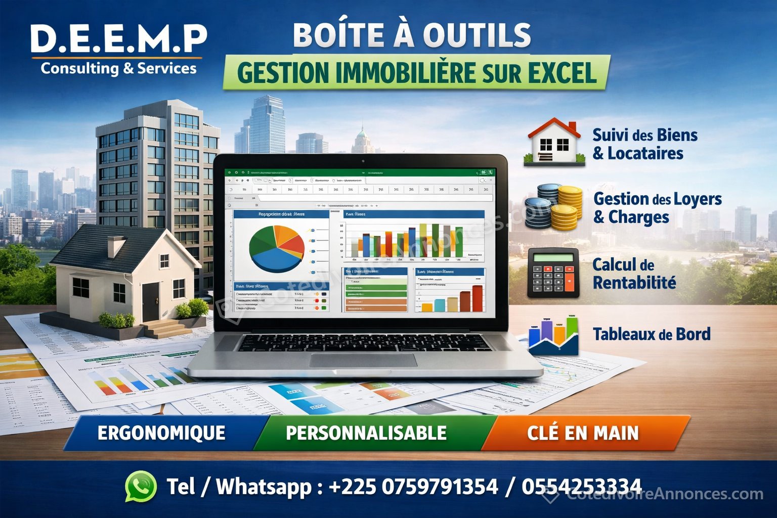 BOITE A OUTIL DE GESTION DES BIENS IMMOBILIERS AVEC EXCEL — Services à Abidjan