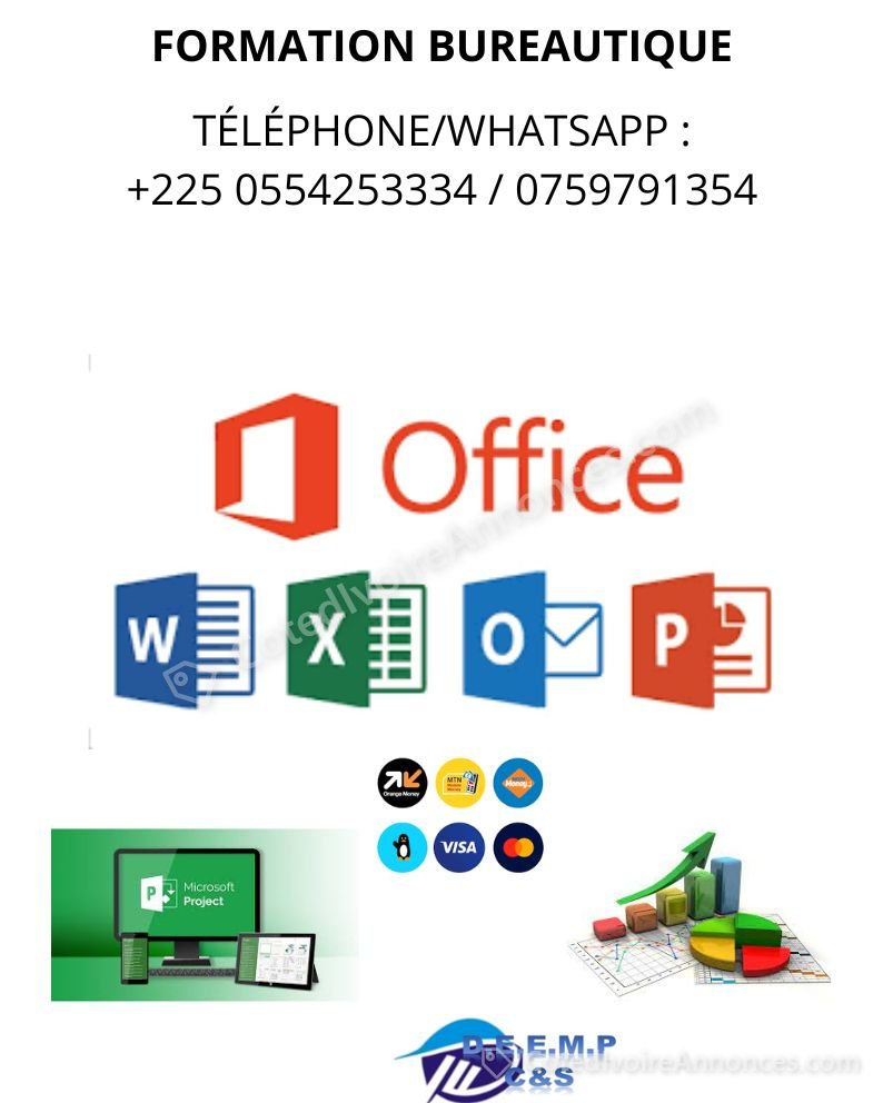 FORMATION BUREAUTIQUE AVEC MICROSOFT : WORD, EXCEL, POWERPOINT, ONE NOTE... — Services à Abidjan