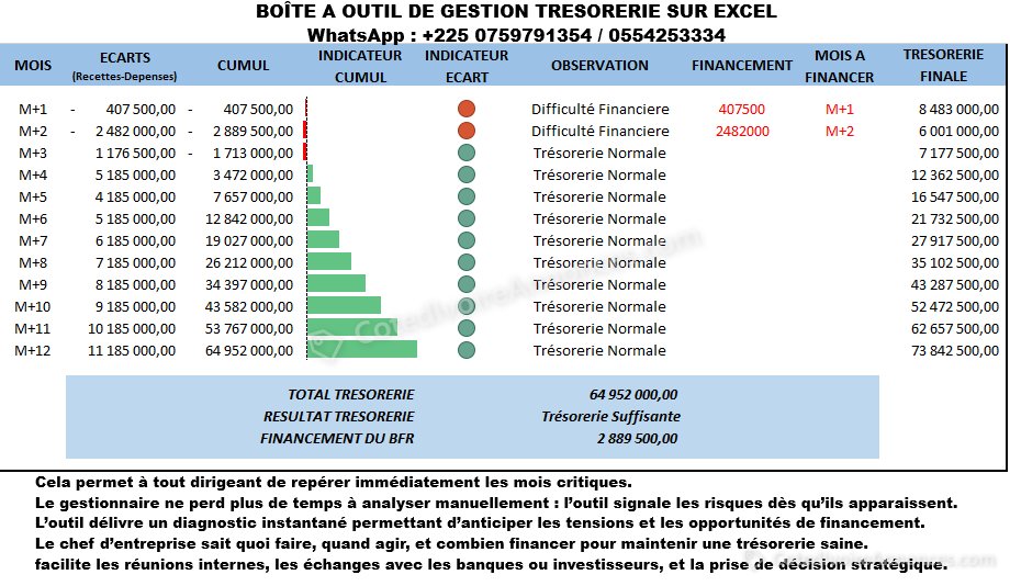 BOITE A OUTIL D'ELABORATION DE PLAN DE TRESORERIE — Services à Abidjan
