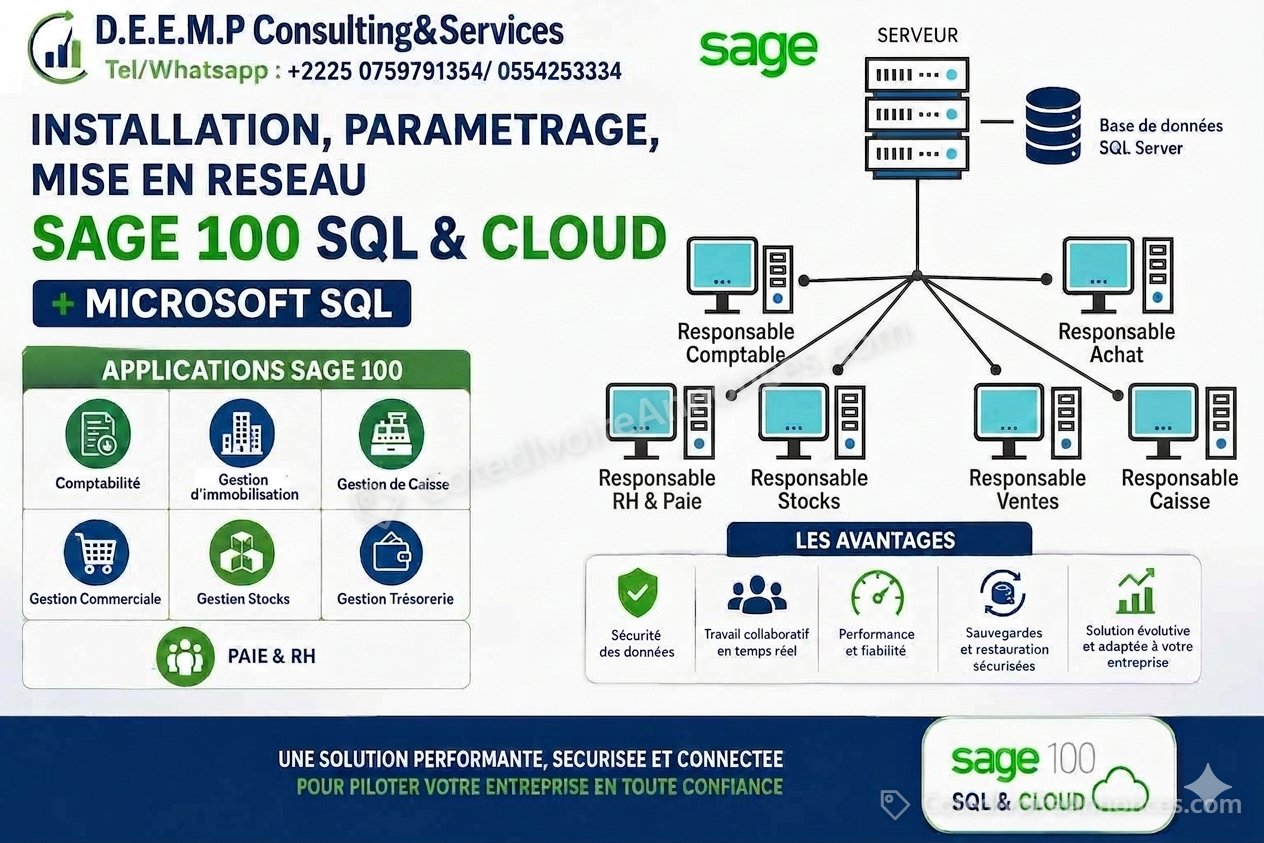INSTALLATION, PARAMETRAGE, MISE EN RESEAU SAGE 100 SQL — Services à Abidjan