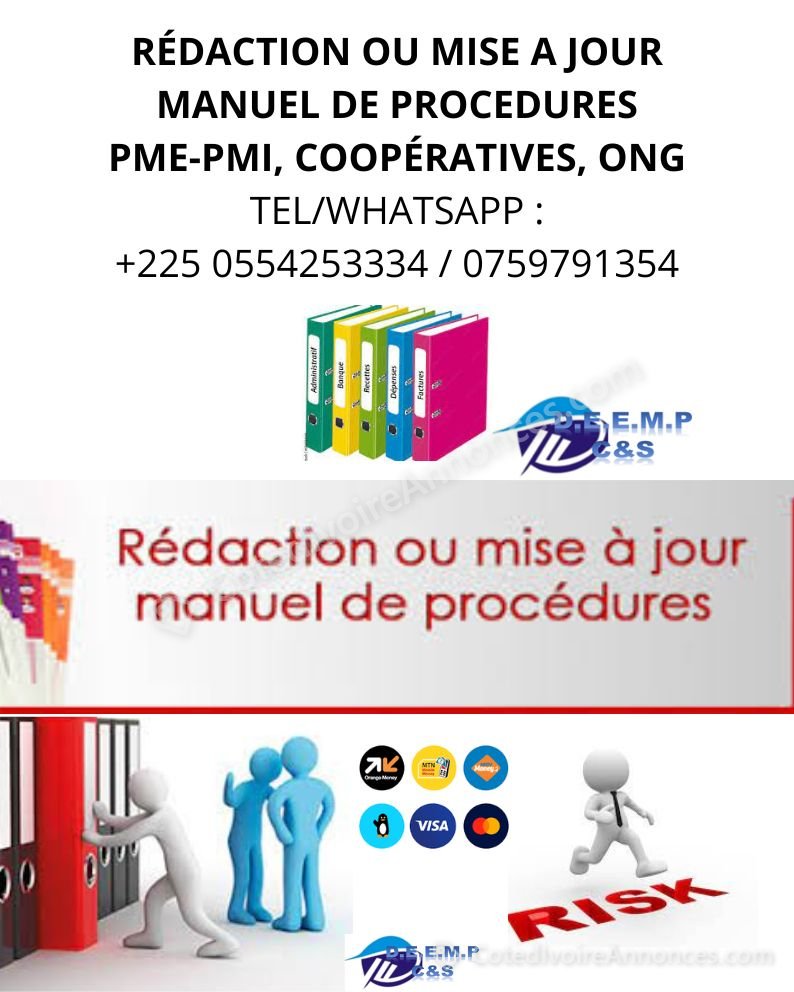 MISE EN PLACE OU A JOUR DES PROCEDURES ADMINISTRATIVES ET COMPTABLES — Services à Abidjan