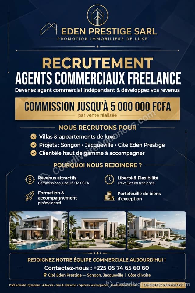 Eden prestige recherche des commerciaux free lance à Abidjan