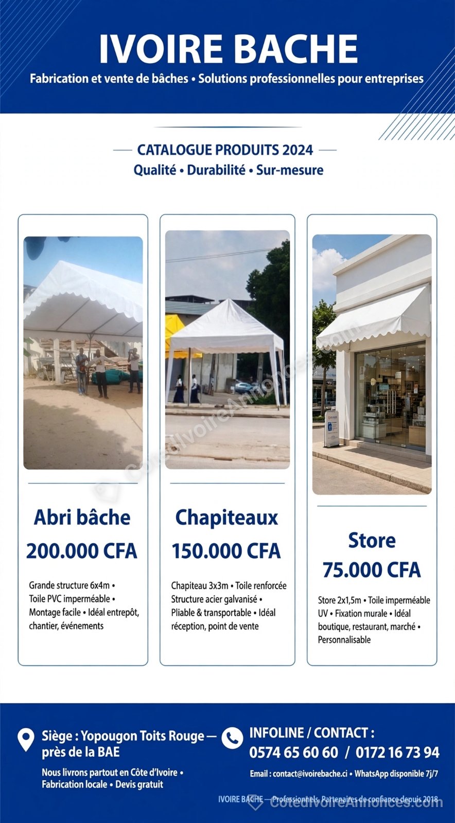 fabrication et vente de baches tentes et chapiteaux — Maison & Jardin à Abidjan