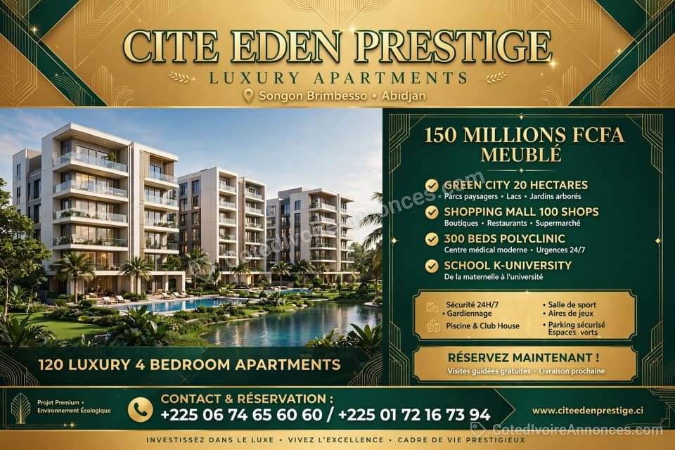 vente d'appartement de luxe cité eden songon à Abidjan