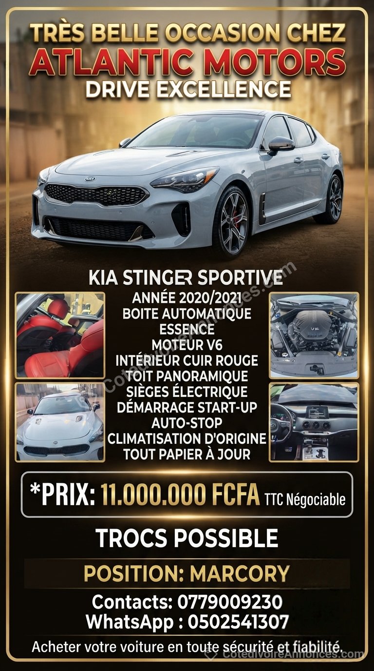 Kia Stinger Sport Année 2021, Occasion très propre à Abidjan