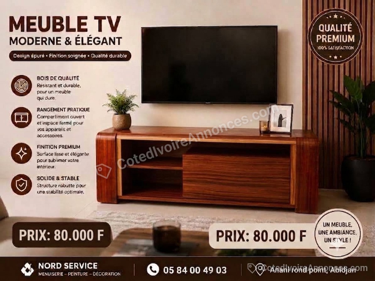Meuble TV en contreplaqués plaqué avec finition vernis brillant — Autres à Abidjan