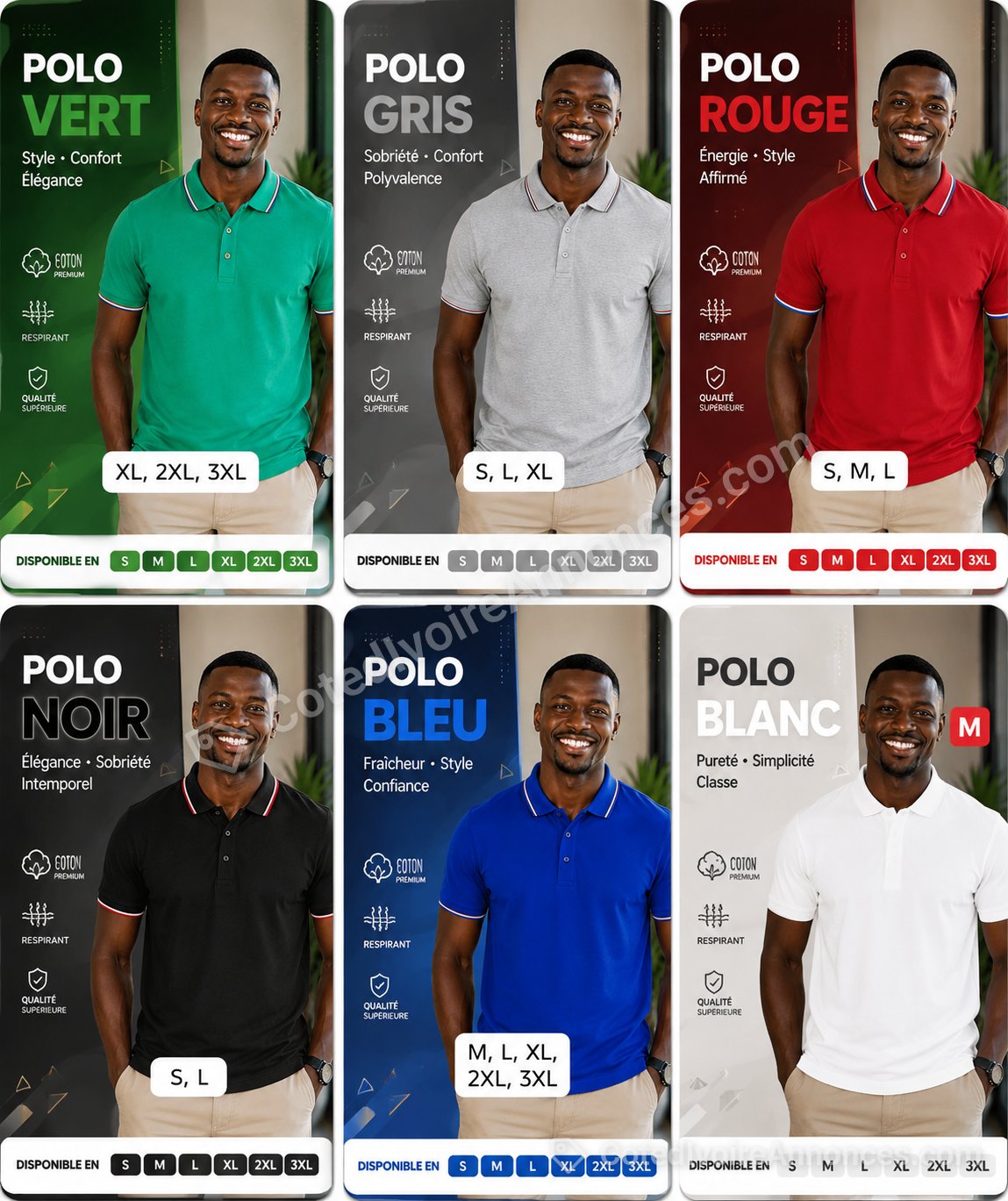 Polos sans marque, Vierge plusieurs couleurs à Abidjan
